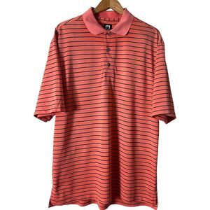 Footjoy Men Short Sleeve Striped Polo Shirt Size L Orange‎ Casual FLAW Preppy